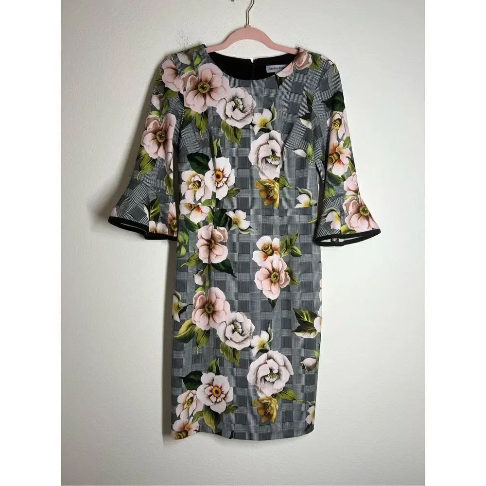 Shelby & Palmer Flowered / striped pattern Sheath dress 3/4 sleeve Size 6